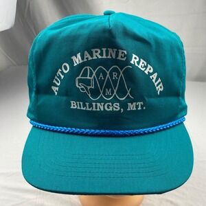 Vintage Otto Cap Auto Marine Repair Billings MT Teal Blue Rope Snapback Hat